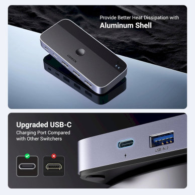 Ugreen CM662 USB 3.0 jungiklis 2-in-4 + 2x USB-A kabeliai – juodas 3