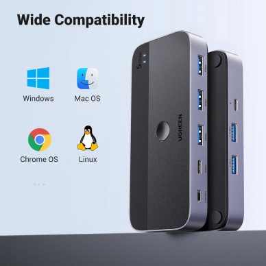 Ugreen CM662 USB 3.0 jungiklis 2-in-4 + 2x USB-A kabeliai – juodas 4