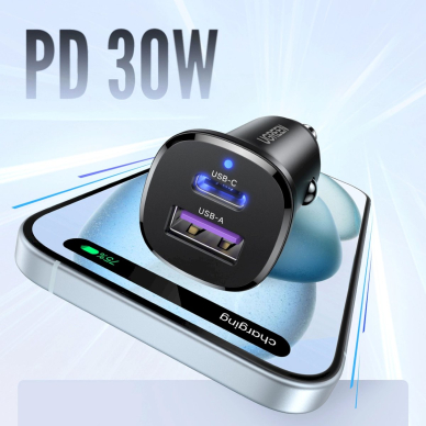 Ugreen EC305 25845 Automobilinis įkroviklis USB-C / USB-A 30W – juodas 1