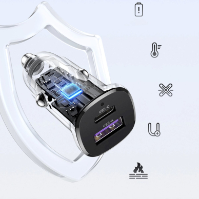 Ugreen EC305 25845 Automobilinis įkroviklis USB-C / USB-A 30W – juodas 3