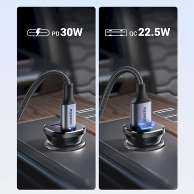 Ugreen EC305 25845 Automobilinis įkroviklis USB-C / USB-A 30W – juodas 5
