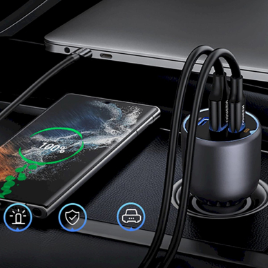 Ugreen EC705 Automobilinis įkroviklis 130W 2x USB-C + 1x USB-A – pilkas 2