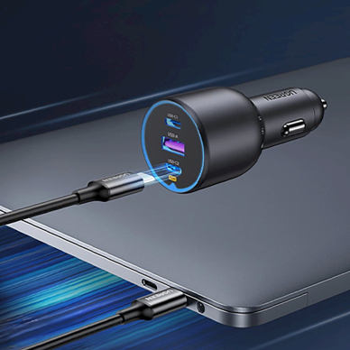 Ugreen EC705 Automobilinis įkroviklis 130W 2x USB-C + 1x USB-A – pilkas 3