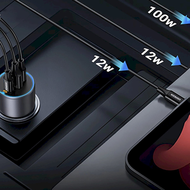 Ugreen EC705 Automobilinis įkroviklis 130W 2x USB-C + 1x USB-A – pilkas 4