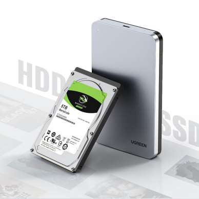 Išorinis Kietojo Disko Ugreen 2,5" Korpusas SATA 3.0 6Gbps Pilkas + USB - USB Type C Kabelis 0,5m (CM300) 13