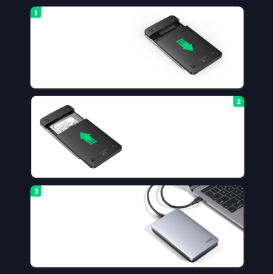 Išorinis Kietojo Disko Ugreen 2,5" Korpusas SATA 3.0 6Gbps Pilkas + USB - USB Type C Kabelis 0,5m (CM300) 6