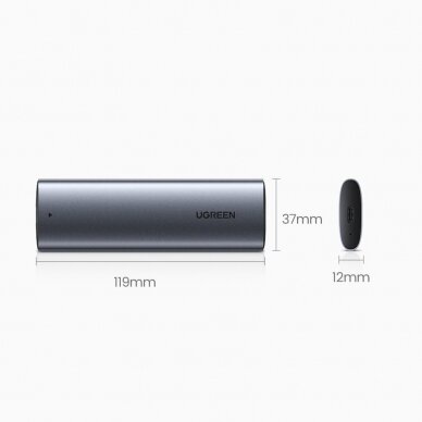 Išorinio Disko korpusas Ugreen external SSD drive M.2 housing case USB 3.2 Gen 2 (SuperSpeed USB 10 Gbps) + Kabelis USB Type C 0,5m Pilkas(CM400 10902) 12