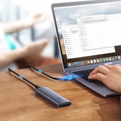Išorinio Disko korpusas Ugreen external SSD drive M.2 housing case USB 3.2 Gen 2 (SuperSpeed USB 10 Gbps) + Kabelis USB Type C 0,5m Pilkas(CM400 10902) 2