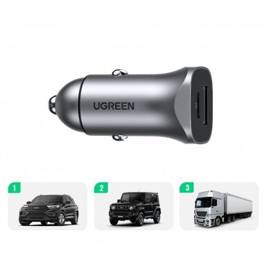 Akcija! Ugreen fast car charger USB-A / USB-C 18W gray (CD130) 11 Akcija! Ugreen fast car charger USB-A / USB-C 18W gray (CD130) 11