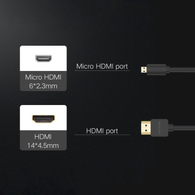 Ugreen HD127 Micro HDMI – HDMI 2.0 kabelis 1 m – juodas 5