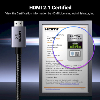 Ugreen HD171 25911 HDMI 2.1 8K sertifikuotas kabelis 3 m – pilkas 4