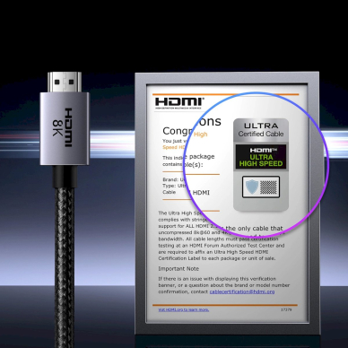 Ugreen HD171 35376 HDMI 2.1 8K sertifikuotas kabelis 5 m – pilkas 4