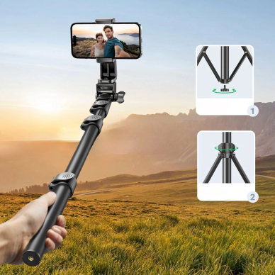 Ugreen LP680 Asmenukių lazda su stovu ir Bluetooth valdymu 1.8 m – juoda 1