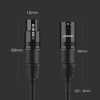 Kabelis Ugreen microphone extension cord XLR (female) - XLR (male) 3 m (AV130) 1