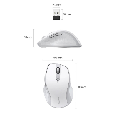 Ugreen MU101 Ergonominė belaidė pelė Bluetooth / 2.4 GHz – balta 10