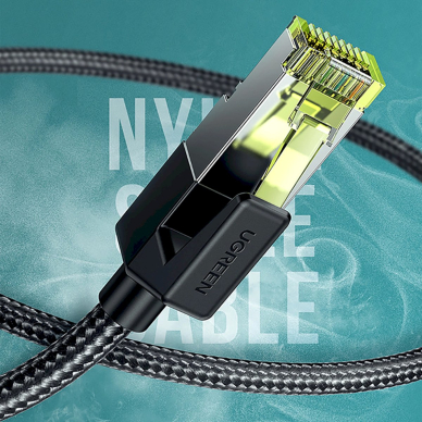 Ugreen NW150 30791 Ethernet RJ45 Cat 7 10Gbps kabelis 10 m – juodas 1