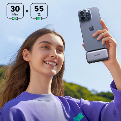 Ugreen PB503 Powerbank 5000mAh su USB-C jungtimi ir integruotu USB-C kištuku – pilkas 11
