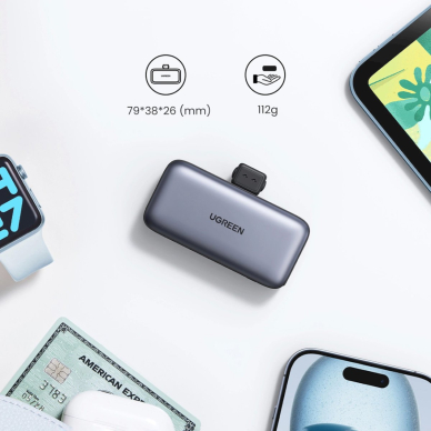 Ugreen PB503 Powerbank 5000mAh su USB-C jungtimi ir integruotu USB-C kištuku – pilkas 16
