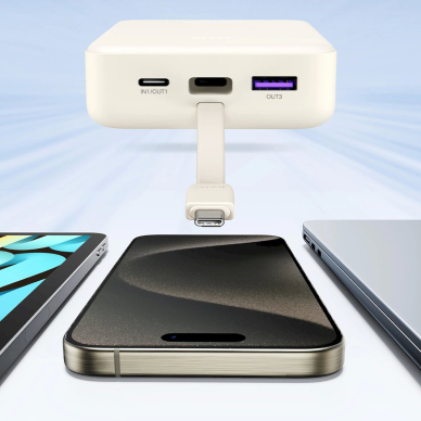 Ugreen PB505 Powerbank 20000mAh 22.5W USB-C / USB-A su integruotu USB-C kabeliu – baltas 14