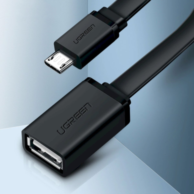 Ugreen US133 10396 OTG kabelis micro USB (male) / USB-A (female), plokščias, 0.15 m – juodas 1