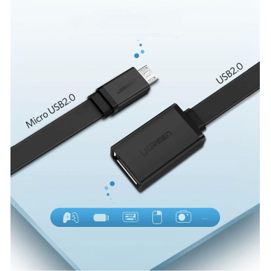Ugreen US133 10396 OTG kabelis micro USB (male) / USB-A (female), plokščias, 0.15 m – juodas 2