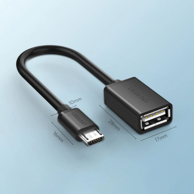 Ugreen US133 10396 OTG kabelis micro USB (male) / USB-A (female), plokščias, 0.15 m – juodas 9