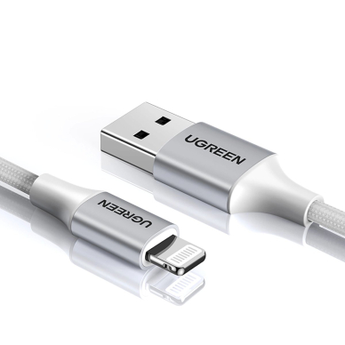 Ugreen US199 60163 MFi kabelis USB-A / Lightning 2 m – sidabrinis 1