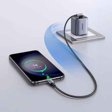 Ugreen US255 Kampinis kabelis USB-C – USB 2.0 CM/M, apvalus, aliuminio korpusas, 0.5 m – pilkas/juodas 4