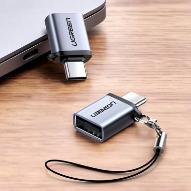 Ugreen US270 Adapteris USB-C (male) / USB-A 3.0 (female) su virvele – pilkas 3