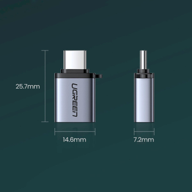 Ugreen US270 Adapteris USB-C (male) / USB-A 3.0 (female) su virvele – pilkas 7