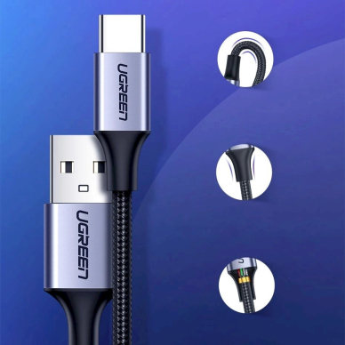 Ugreen US288 60124 Kabelis USB-A / USB-C QC 3.0 3A 0.25 m – pilkas 4