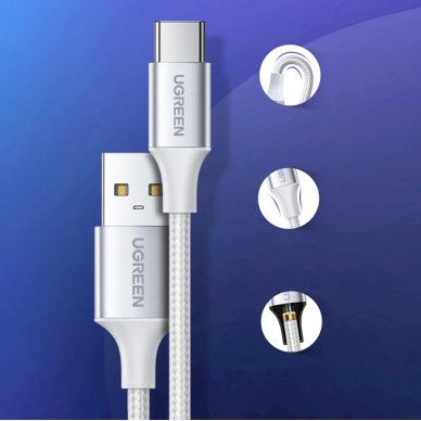 Ugreen US288 60130 Kabelis USB-A / USB-C QC 3.0 3A 0.5 m – baltas 5