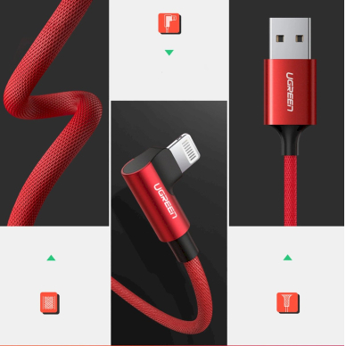 Ugreen US299 60555 Kampinis MFi kabelis Lightning / USB-A 2.4A 1 m – raudonas 8