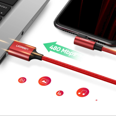 Ugreen US299 60555 Kampinis MFi kabelis Lightning / USB-A 2.4A 1 m – raudonas 9