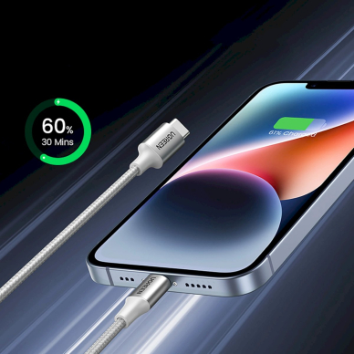 Ugreen US304 70523 MFi kabelis USB-C / Lightning 1 m – sidabrinis 3