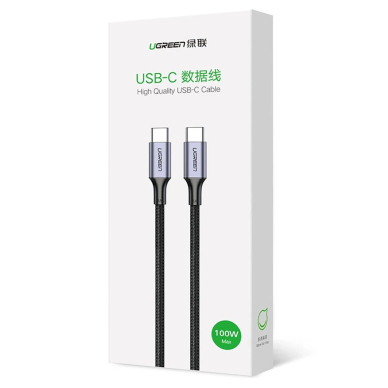 Ugreen US316 70428 Kabelis USB-C – USB-C PD QC FCP 100W 5A 480Mb/s 1.5 m – pilkas 1