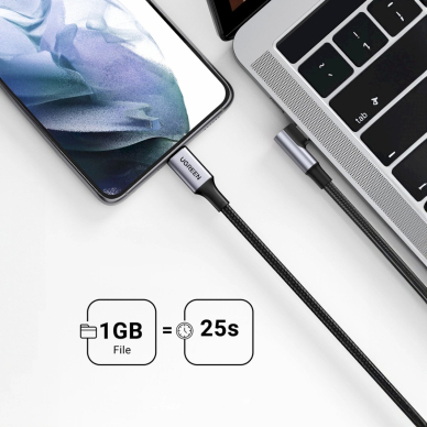 Ugreen US334 Kabelis USB-C / USB-C 90° 480Mb/s 2 m – juodas 3
