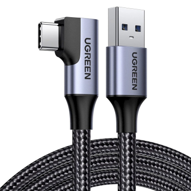 Ugreen US385 USB-A / USB-C kampinis kabelis 90º 5Gb/s 3A 1m – juodas