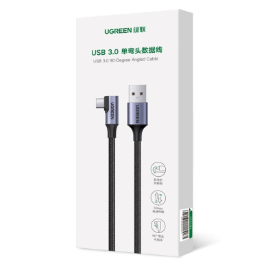 Ugreen US385 USB-A / USB-C kampinis kabelis 90º 5Gb/s 3A 1m – juodas 3