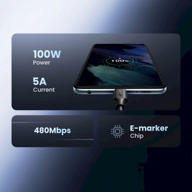 Ugreen US562 USB-C – USB-C PD greito įkrovimo kabelis 1.5 m – juodas 9