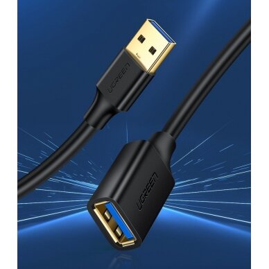 USB Kabelis Ugreen 3.0 (female) - USB 3.0 (male) cable extension cord 2 m Juodas (US129 10373) 1