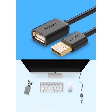 Adapteris Ugreen USB (female) - USB (male) cable extension 2m Juodas (10316) 1