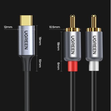 Akcija! Audio kabelis Ugreen USB Type C (male) - 2RCA (male) 1,5m Pilkas (20193 CM451)  9
