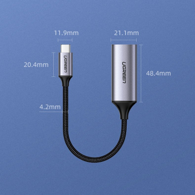 USB Kabelis Ugreen Type C to HDMI 2.0 4K@60 Hz Thunderbolt 3 Convertor skirta MacBook / PC pilkas (70444)  11