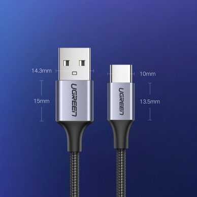 USB Kabelis Ugreen - USB Type C kabelis Quick Charge 3.0 3A 0,5m pilkas (60125)  10