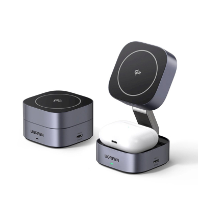Ugreen W702 3in1 indukcinis įkroviklis su MagSafe / Qi2 ir USB-C jungtimi, skirtas telefonui / ausinėms – juodas 1