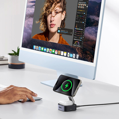 Ugreen W702 3in1 indukcinis įkroviklis su MagSafe / Qi2 ir USB-C jungtimi, skirtas telefonui / ausinėms – juodas 2