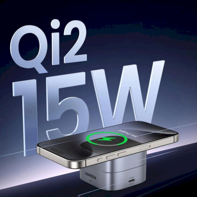 Ugreen W702 3in1 indukcinis įkroviklis su MagSafe / Qi2 ir USB-C jungtimi, skirtas telefonui / ausinėms – juodas 7