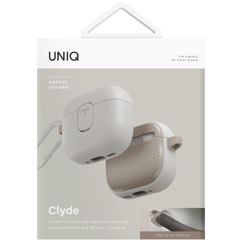 AirPods 4 dėklas Uniq Clyde Lock – smėlinis 4 AirPods 4 dėklas Uniq Clyde Lock – smėlinis 4
