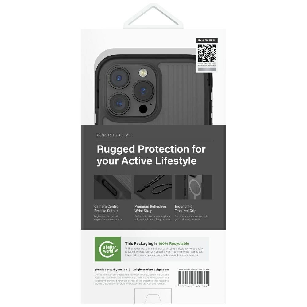 Uniq Combat Active Magclick Charging Dėklas skirtas iPhone 16 Pro Max - Juodas 5 Uniq Combat Active Magclick Charging Dėklas skirtas iPhone 16 Pro Max - Juodas 5